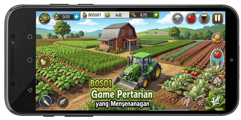 Gameplay seru di BOS01 dengan aktivitas bertani yang menarik.