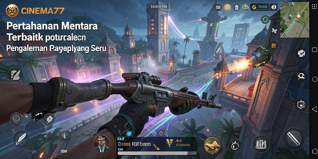 Tangkapan layar gameplay CINEMA77 yang penuh aksi pertahanan menara.