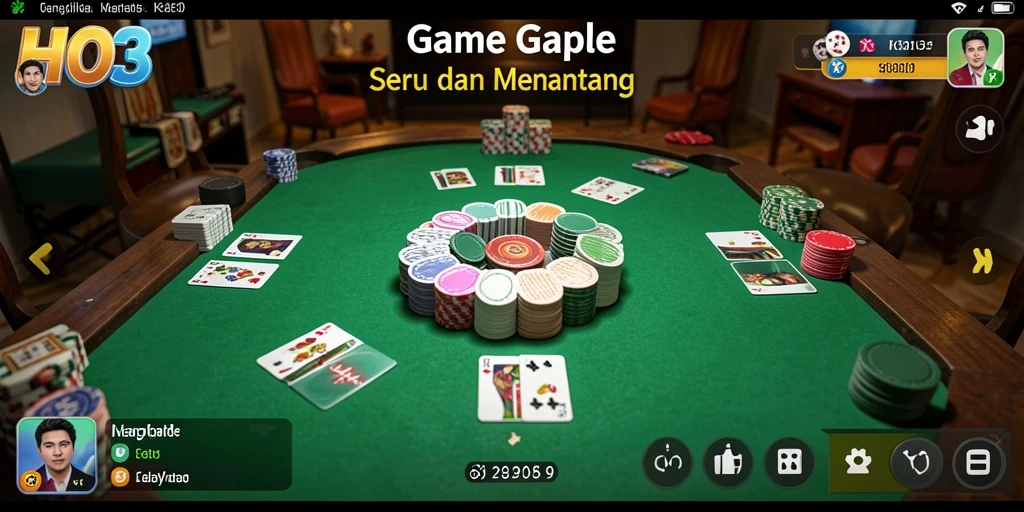 Tampilan gameplay HO3 dengan kartu Gaple yang menarik.