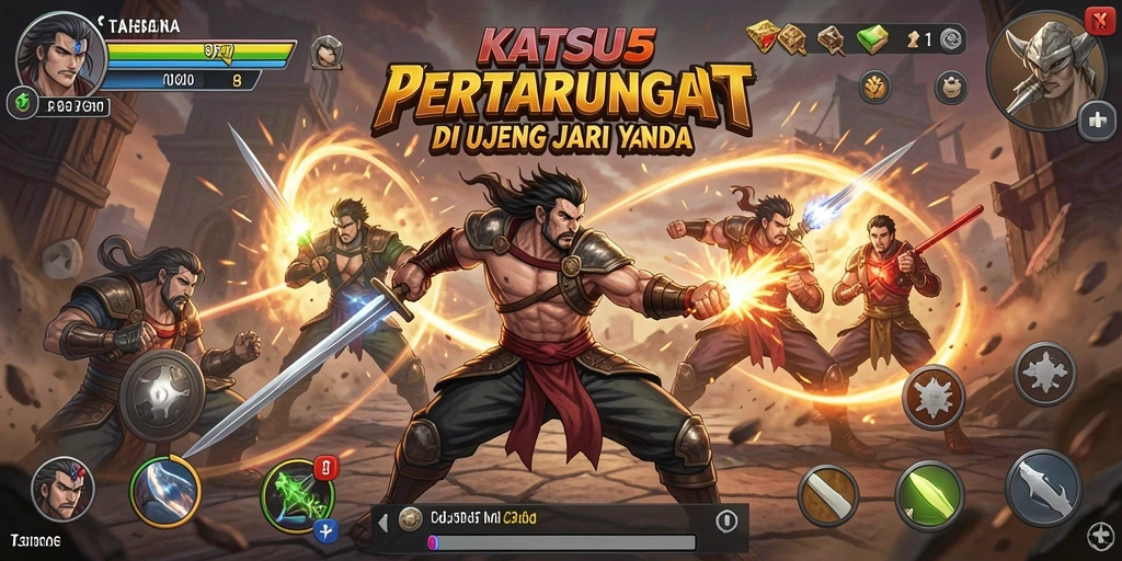 Tangkapan layar KATSU5 menunjukkan aksi pertarungan yang mendebarkan dan karakter-karakter yang berani.