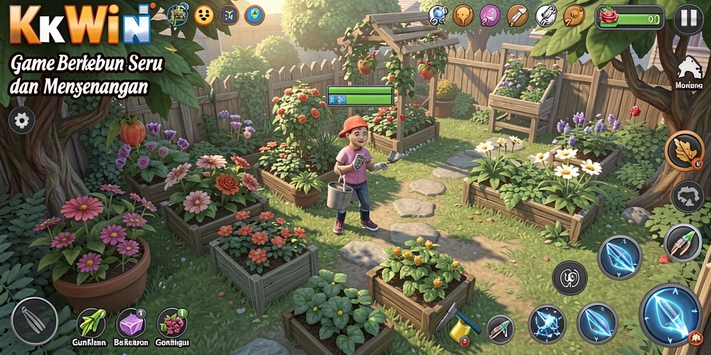Gameplay KKWIN dengan suasana berkebun yang memukau.