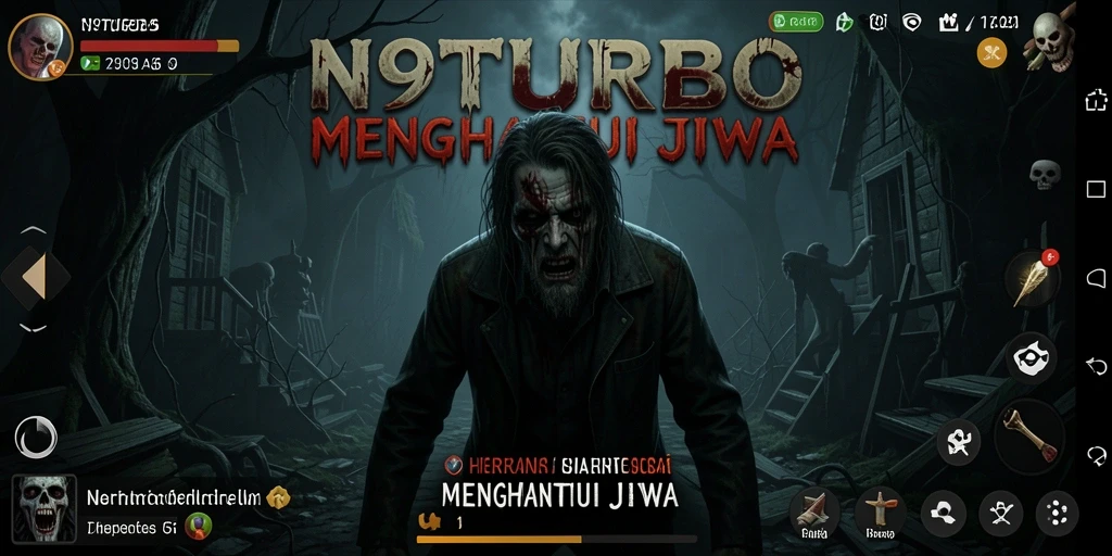 Tampilan gameplay N9TURBO yang menyeramkan di tempat angker.