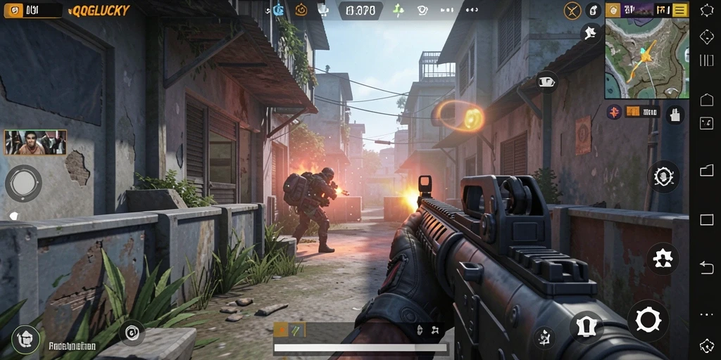 Screenshot menampilkan aksi cepat dalam pertempuran FPS.