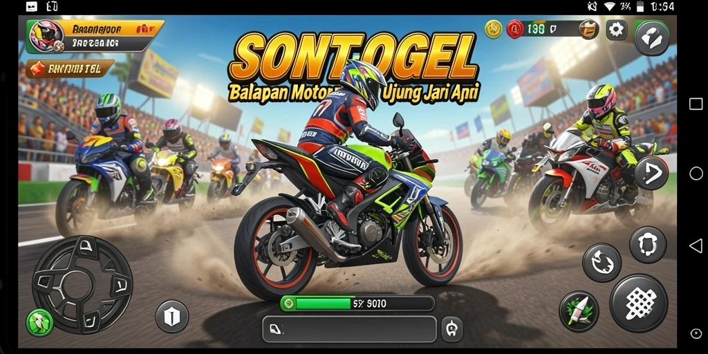 Tampilan menarik gameplay balap motor SONTOGEL yang penuh aksi.