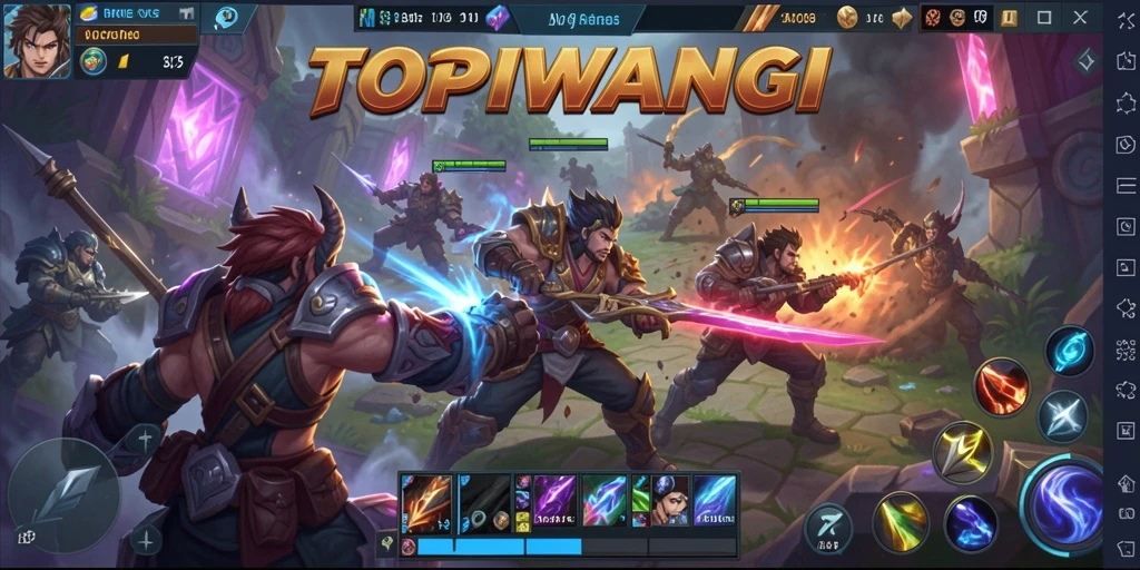 Screenshot gameplay <strong>TOPIWANGI</strong> menampilkan aksi seru di arena MOBA.
