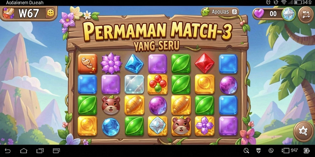 Tampilan gameplay Match-3 yang menarik di W67.